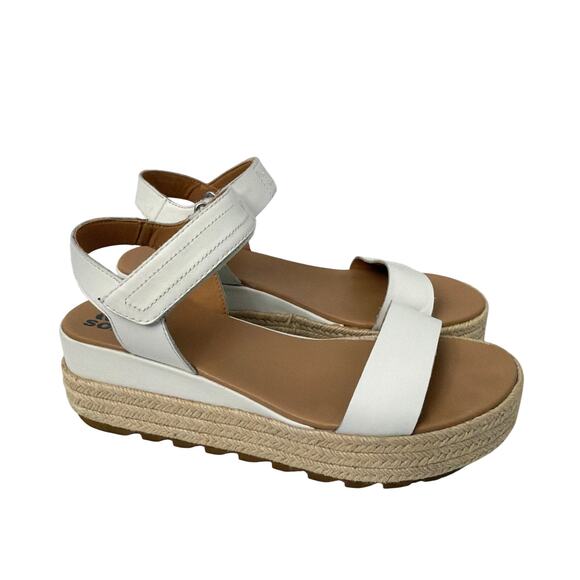 Sorel Cameron Flatform Sandals Womens 9.5 Slingback Espadrille White Leather - Picture 1 of 13